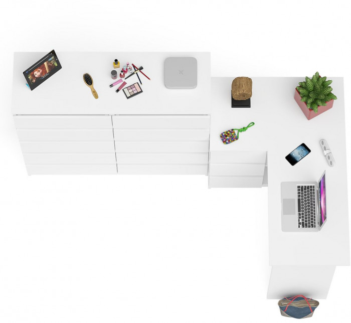 Мори Стол компьютерный МС-16 левый + Комод МК1200.10, цвет белый, ШхГхВ 244,8х84,9х115 см., выдвижные ящики слева, НЕ универсальная сборка