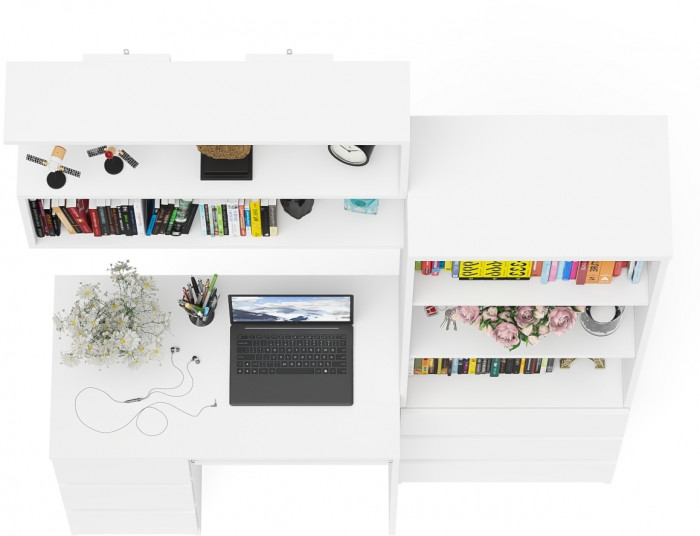 Мори Стол компьютерный МС-6 левый + Стеллаж МСТ600.3 + Полка 900, цвет белый, ШхГхВ 150,4х50х209,6 см., НЕ универсальная сборка