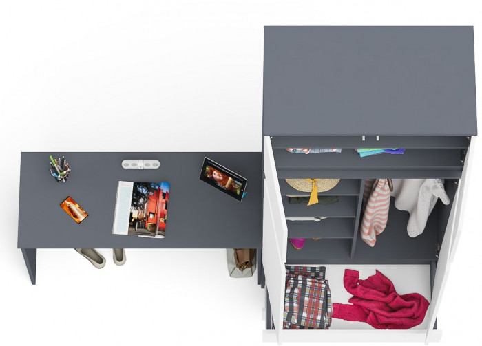 Мори Стол письменный МСП1200.1 + Шкаф МШ900.1 + Антресоль МА900.1, цвет графит/белый, ШхГхВ 210,8х50,4х234,2 см., универсальная сборка