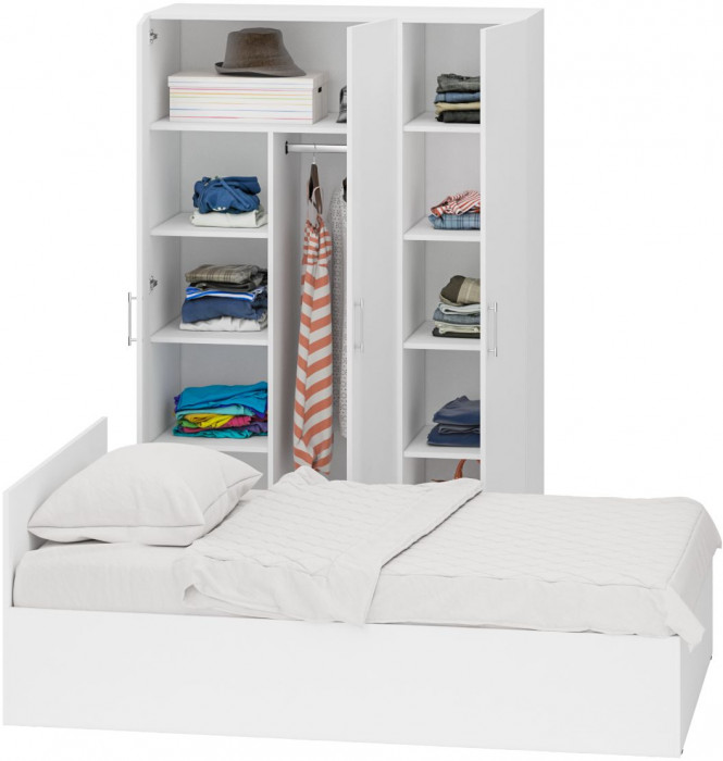 Спальня Стандарт 1-1200, цвет белый, ШхГхВ 123,5х203,5х70 + 135х52х200 см., сп.м. 1200х2000 мм., без матраса, основание есть