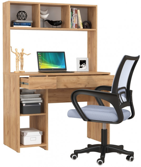 Стол компьютерный Комфорт 12.77F + кресло 103 серое, цвет дуб крафт золотой, ШхГхВ 100х49,8х147 см., универсальная сборка