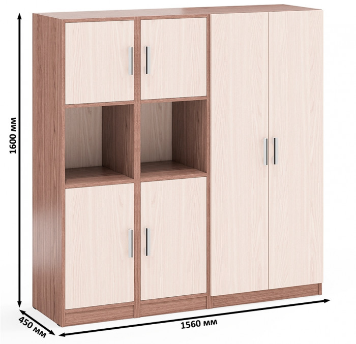 Шкаф С-МД-СК9Ш+Пенал С-МД-СК9П+Пенал С-МД-СК9П, цвет ясень шимо светлый/ясень шимо тёмный, ШхГхВ 156х45х160 см., универсальная сборка