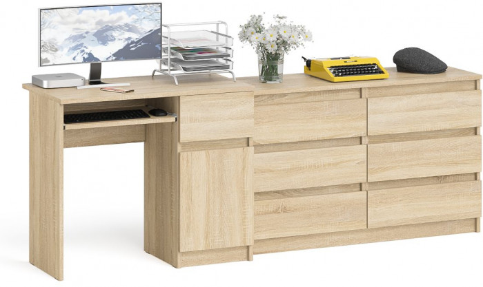 Мори Стол компьютерный МС-1 правый + Комод МК1200.6, цвет дуб сонома, ШхГхВ 210,4х50х76,6 см., выдвижной ящик справа, НЕ универсальная сборка