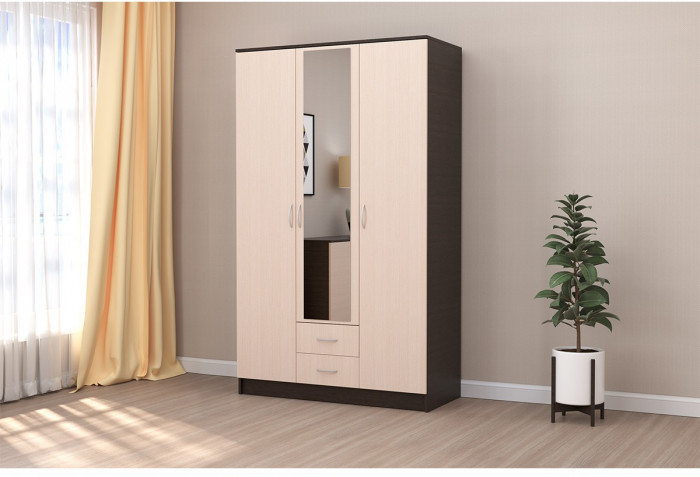 Кэт-7 Шкаф 3-створчатый (Крафт золотой / Миндаль)