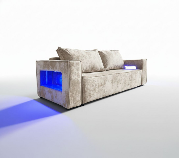 Диван-кровать Лофт Люкс Плюш с подсветкой, еврокнижка, пружинный блок, 140х195, бежевый