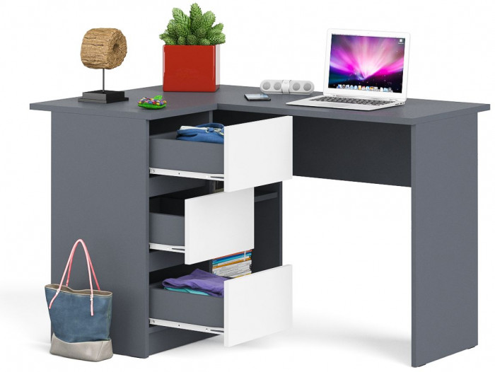 Мори компьютерный стол МС-16 левый, графит/белый