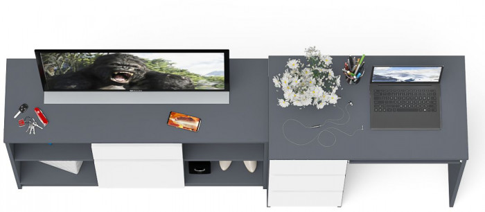 Мори компьютерный стол МС-6 левый + Тумба МТВ1204.1, графит/белый