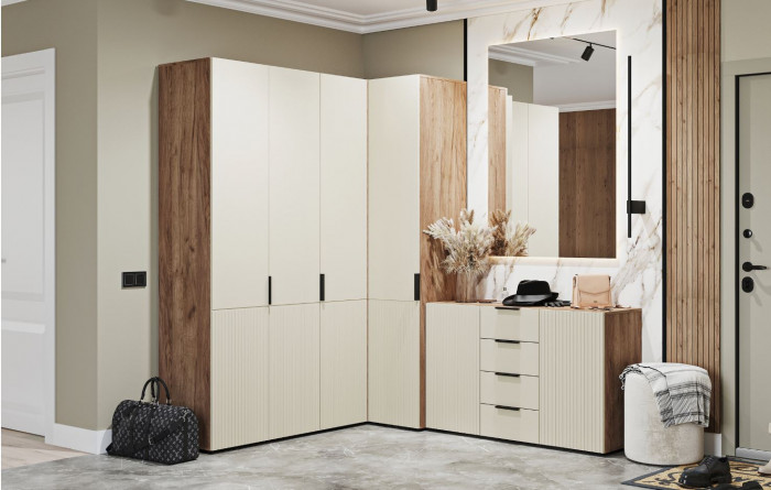 СОНАТА ШК 02 Шкаф 2-х створчатый (800х2100х460) Фасад МДФ МОНО КЕРАМИКА/Корпус ДУБ КРАФТ ТАБАЧНЫЙ