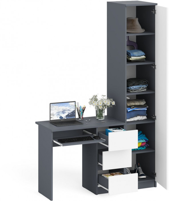 Мори компьютерный стол МС-6 правый + Пенал МШ400.1, графит/белый