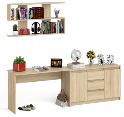 Мори письменный стол МСП1200.1 + Комод МК1200.3 + Полка 1200, дуб сонома