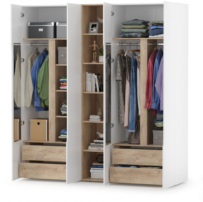 Муссон 13.198 Шкаф + 13.349 Стеллаж + 13.198 Шкаф, белый/дуб эндгрейн элегантный