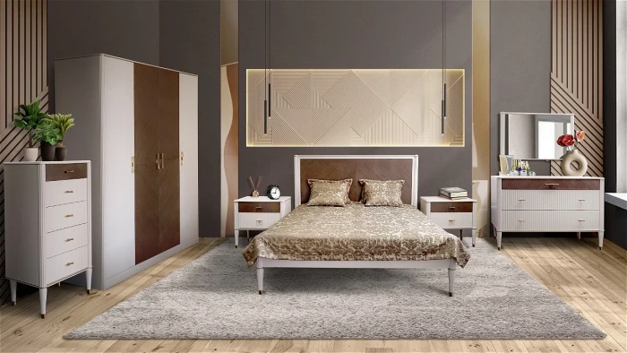 Модульная спальня "Тиволи" из массива дуба, набор 2 - Латте (лак)