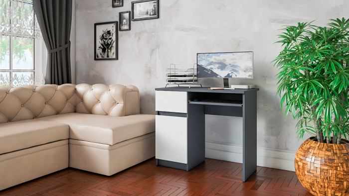 Мори компьютерный стол МС-1 левый, графит/белый