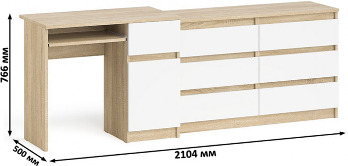Мори Стол компьютерный МС-1 правый + Комод МК1200.6, цвет дуб сонома/белый, ШхГхВ 210,4х50х76,6 см., выдвижной ящик справа, НЕ универсальная сборка