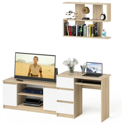 Мори Стол компьютерный МС-6 левый + Тумба МТВ1200.1 + Полка 900, цвет дуб сонома/белый, ШхГхВ 210,4х50х209,6 см., НЕ универсальная сборка