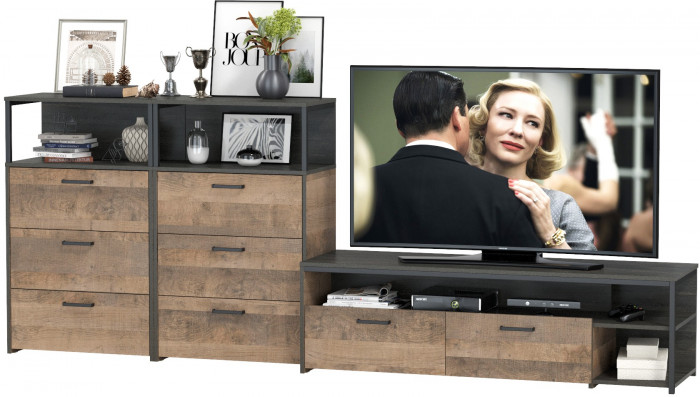 Трувор 13.70 Тумба под ТВ + 13.307.02 Комод + 13.307.02 Комод, дуб гранж песочный/интра