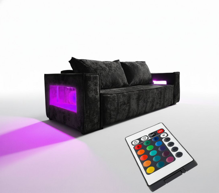 Диван-кровать Лофт Люкс Плюш с подсветкой, еврокнижка, 140х195, черный