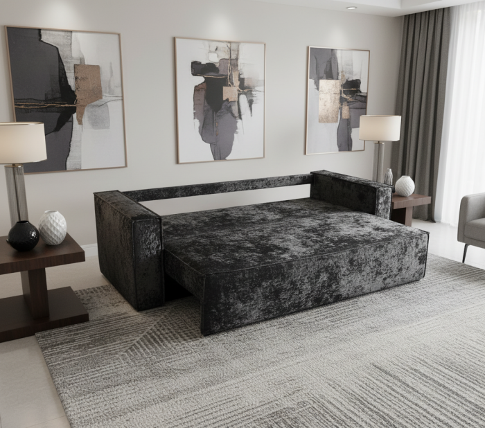 Диван-еврокнижка Лофт Люкс Плюш с подсветкой, 140х195, черный