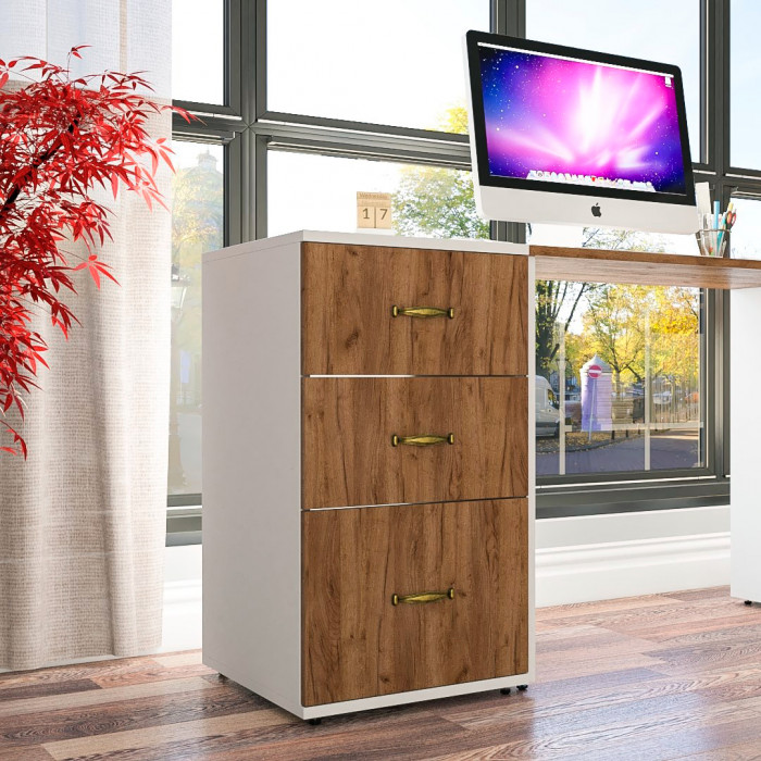 Лидер-8 Модуль Тумба МД 3.16, белый шагрень/крафт золото