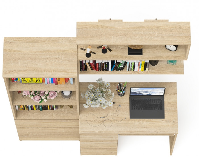 Мори Стол компьютерный МС-6 левый + Стеллаж МСТ600.3 + Полка 900, цвет дуб сонома, ШхГхВ 150,4х50х209,6 см., НЕ универсальная сборка