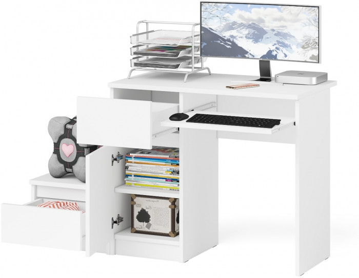 Мори Стол компьютерный МС-1 левый + Тумба ТМП400.1, цвет белый, ШхГхВ 130,4х50х76,6 см., выдвижной ящик слева, НЕ универсальная сборка