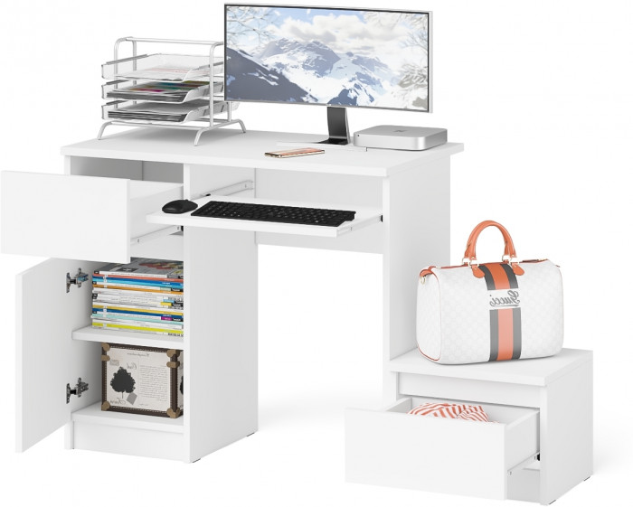 Мори Стол компьютерный МС-1 левый + Тумба ТМП400.1, цвет белый, ШхГхВ 130,4х50х76,6 см., выдвижной ящик слева, НЕ универсальная сборка