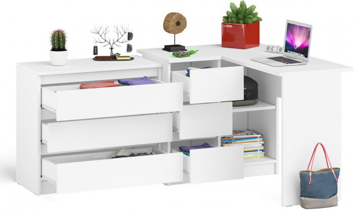 Мори Стол компьютерный МС-16 левый + Комод МК800.1, цвет белый, ШхГхВ 204,8х84,9х76,6 см., выдвижные ящики слева, НЕ универсальная сборка