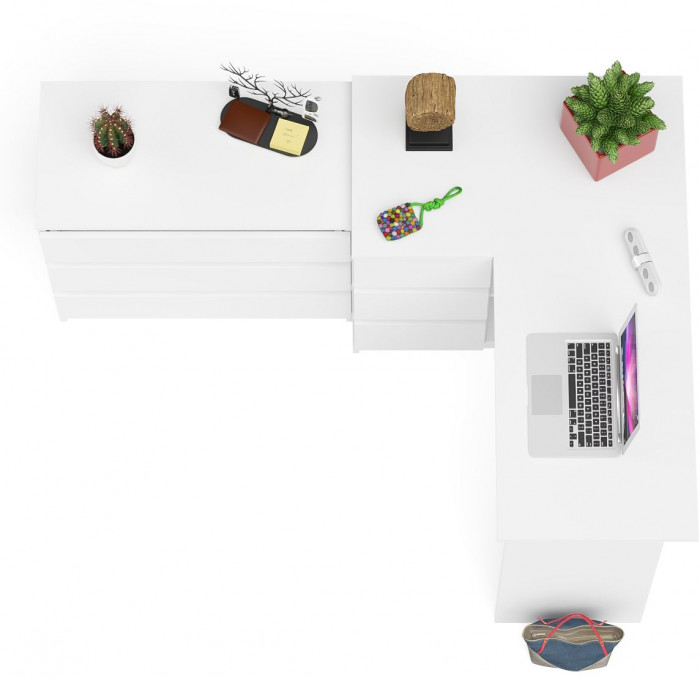 Мори Стол компьютерный МС-16 левый + Комод МК800.1, цвет белый, ШхГхВ 204,8х84,9х76,6 см., выдвижные ящики слева, НЕ универсальная сборка