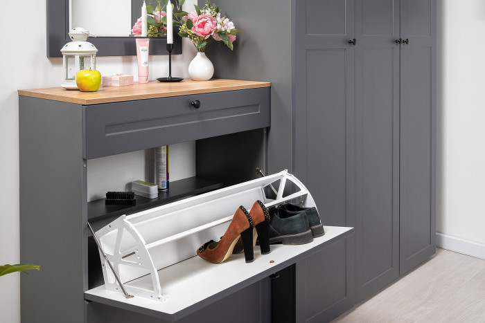 Остин Прихожая 47, цвет серый графит/дуб крафт золотой, ШхГхВ 240х54,3х229,6 см., универсальная сборка