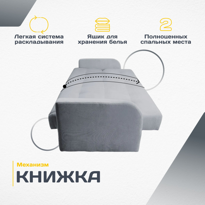 Раскладной диван-кровать, прямой, книжка, цвет серый, велюр, Лондон Люкс 140