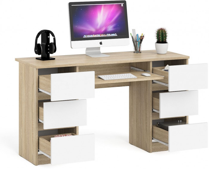 Мори компьютерный стол МС-2, дуб сонома/белый
