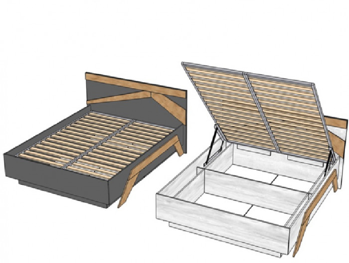 Кровать king-size 180х200 "Скандинавия" с подъемным основанием - Бетон пайн светлый/Дуб наварра