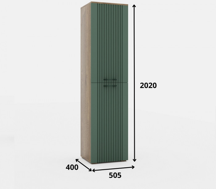 Шкаф-пенал для гостиной "Монреаль" - Дуб канзас/Зеленый матовый