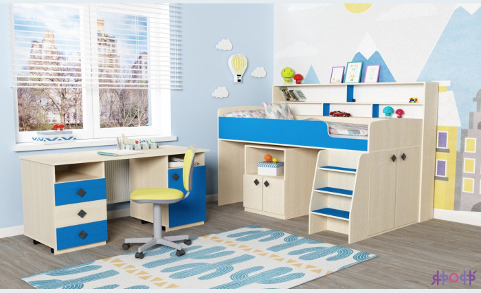 Кровать-чердак Малыш 5 (Дуб молочный/Оранжевый)