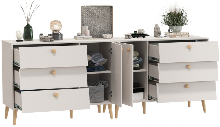 Афина Спальня Комод с дверкой и тремя ящиками х 2, кашемир серый