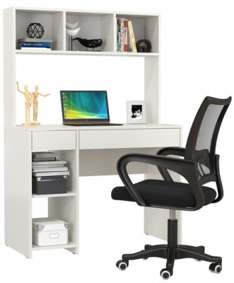 Стол компьютерный Комфорт 12.77F + кресло 103 чёрное, цвет белый шагрень, ШхГхВ 100х49,8х147 см., универсальная сборка