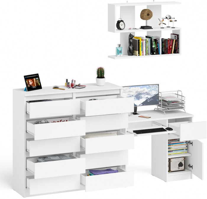 Мори компьютерный стол МС-1 правый + Комод МК1200.10 + Полка 900, белый