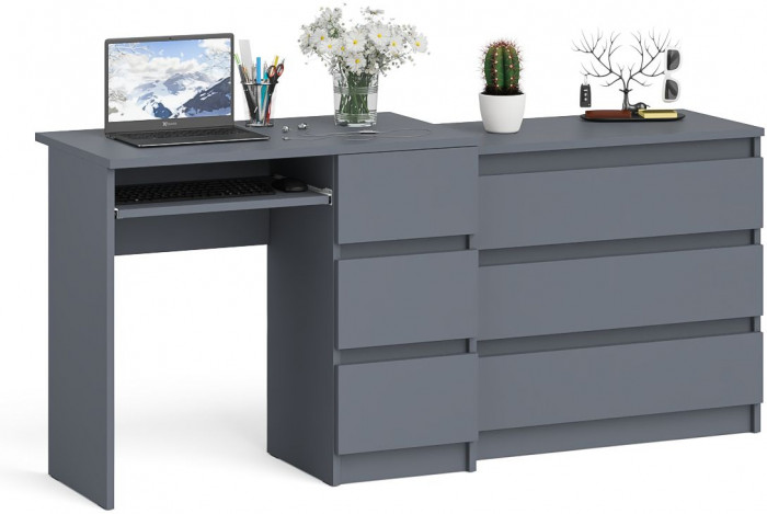 Мори Стол компьютерный МС-6 правый + Комод МК800.1, цвет графит, ШхГхВ 170,4х50х76,6 см., выдвижные ящики справа, НЕ универсальная сборка