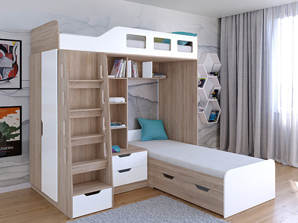 Кровать двухъярусная Астра 4  Сонома/Белый