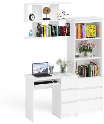 Мори компьютерный стол МС-6 правый + Стеллаж МСТ600.3 + Полка 900, белый