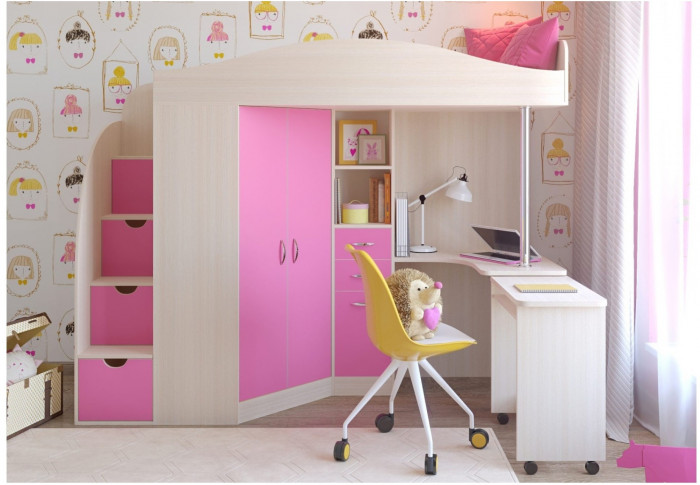 Кровать-чердак Юниор 4 (Дуб молочный/Венге)