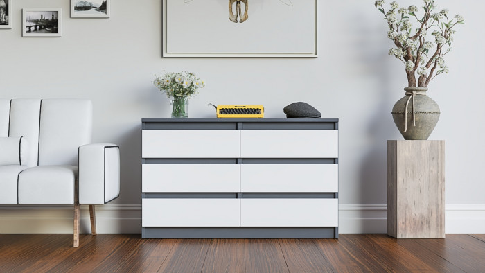 Мори Комод МК1200.6, цвет графит/белый, ШхГхВ 120,4х41х73 см.