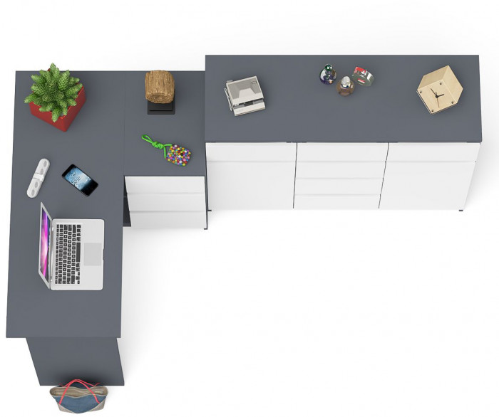 Мори Стол компьютерный МС-16 правый + Комод МК1200.4, цвет графит/белый, ШхГхВ 244,8х84,9х94 см., выдвижные ящики справа, НЕ универсальная сборка