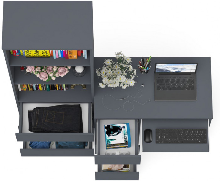 Мори Стол компьютерный МС-6 левый + Стеллаж МСТ600.3, цвет графит, ШхГхВ 150,4х50х179,6 см., выдвижные ящики слева, НЕ универсальная сборка