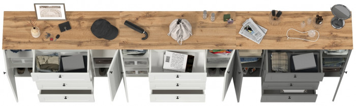 Остин 16.221 Комод + 16.221 Комод + 16.221 Комод, цвет белый шагрень/серый графит/дуб крафт золотой, ШхГхВ 360х41,9х99,3 см., универсальная сборка