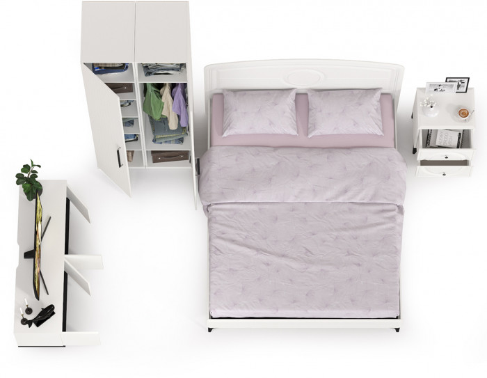 Валенсия Спальня № 35, цвет ЛДСП белый шагрень/чёрный/МДФ белый шагрень, ортопед есть, сп. м. 1600х2000 мм., б/м