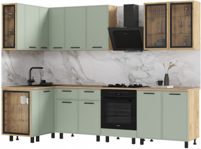 Кухня Бьянка 1,2х2,8м, Крафт золотой/Олива софт