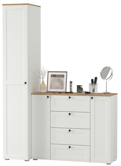 Остин Прихожая 09, белый шагрень/дуб крафт золотой