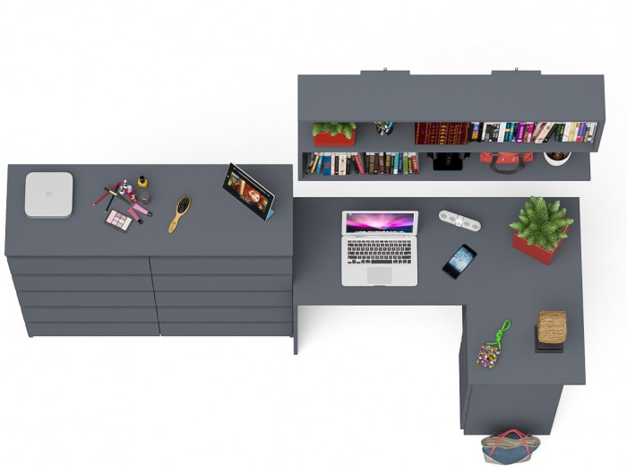 Мори компьютерный стол МС-16 правый + Комод МК1200.10 + Полка 1200, графит