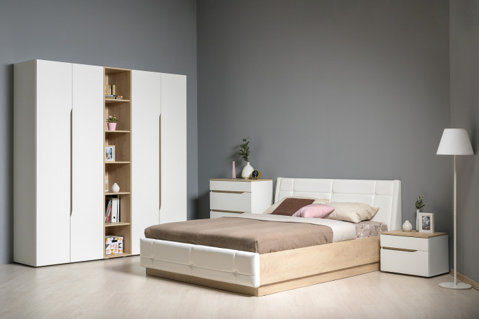 Муссон 13.198 Шкаф двухстворчатый + 13.349 Стеллаж, белый/дуб эндгрейн элегантный